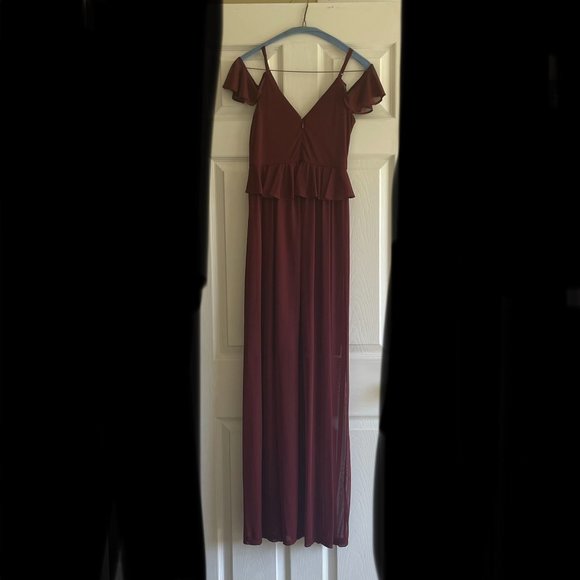 Express Cold Shoulder Ruffle Maxi Dress, Burgundy, S - Picture 6 of 7
